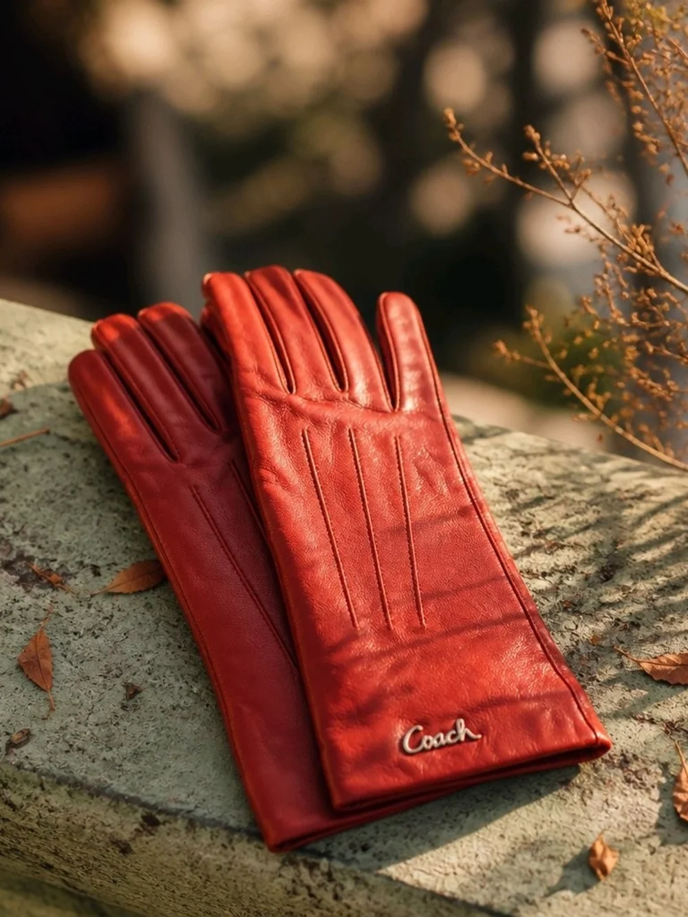 Coach Red Leather Long Gloves